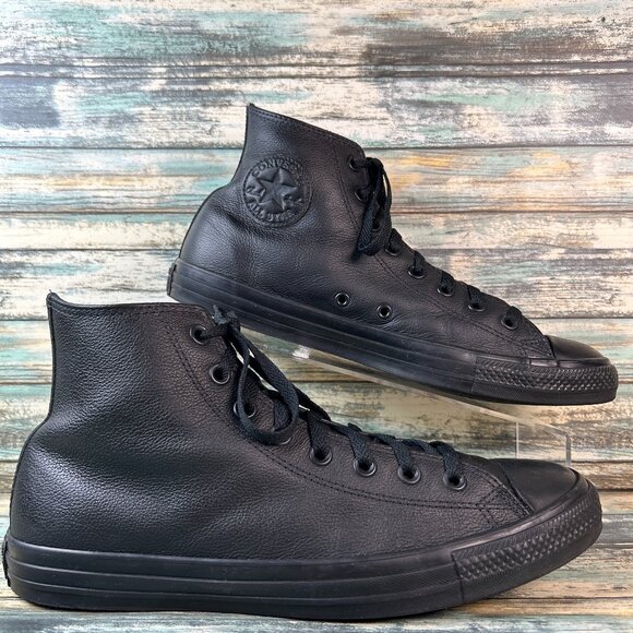 Converse Chuck Taylor Hi Top Sneakers Mens Size 10.5 Black Leather Lace Up Shoe - Picture 1 of 11